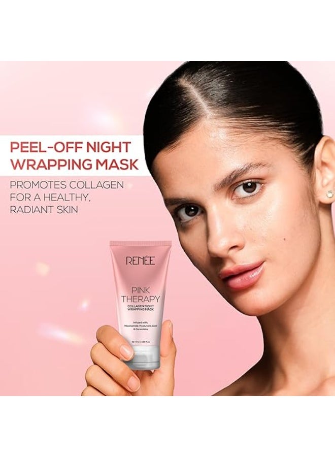 RENEE Pink Therapy Collagen Night Wrapping Face Mask | For Young, Hydrated Skin | Texture & Elasticity | Improves Skin Barrier | Hyaluronic Acid & Niacinamide Infused | 50 ml - Image 2